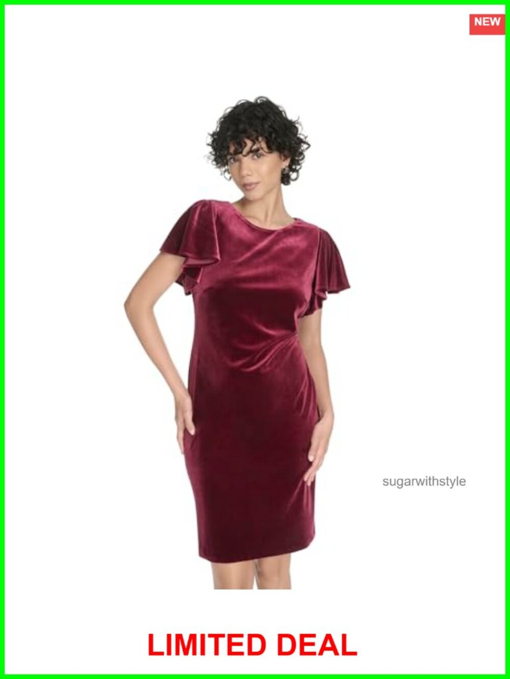 Tommy Hilfiger Flutter Sleeve Jewel Neck Mini Sheath Work Dress